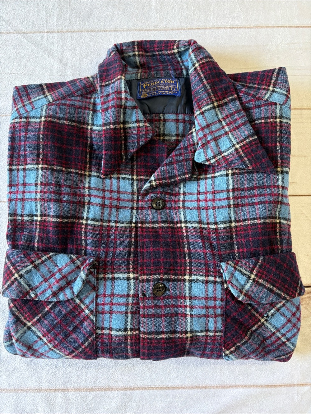 Vintage Pendleton Plaid Shirt Jacket in Burgundy and Light Blue